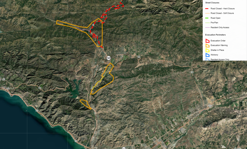 Map of Ventura County evacuation areas